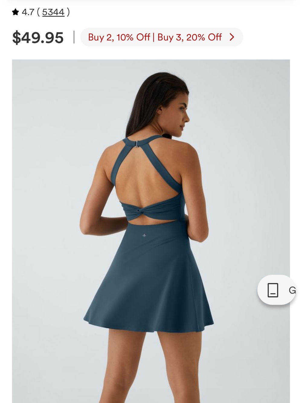 Women’s Scoop Neck Active Dress in Teal - Picture 9 of 16